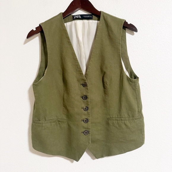 Zara Linen Blend Button Front Vest - Picture 2 of 10